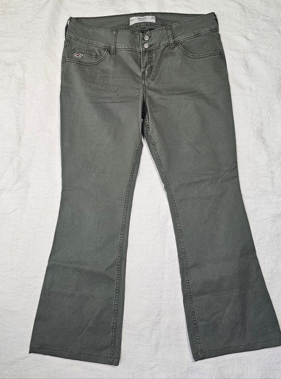 Hollister Low Rise Bootcut Stretch Twill Pants Olive Green W31 Regular